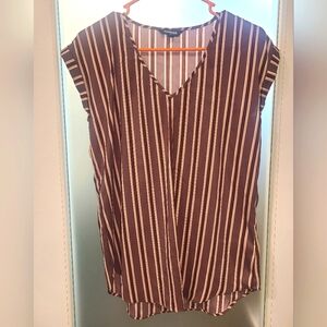 Express Vertical Striped V Neck Cuff Sleeve Blouse